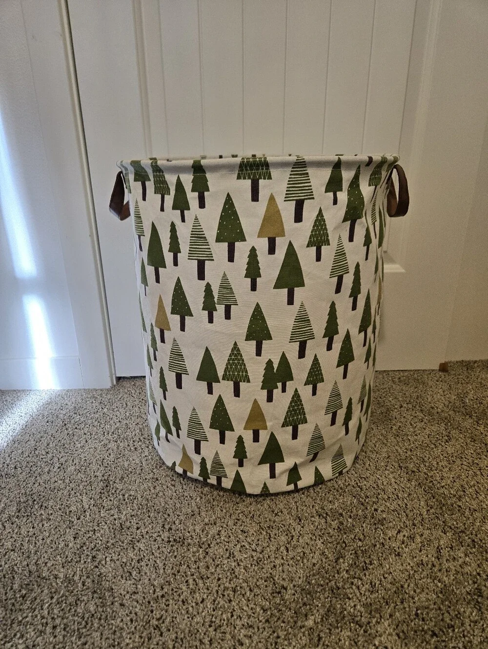 Canvas Tree Print Storage Bin - Green and Cream